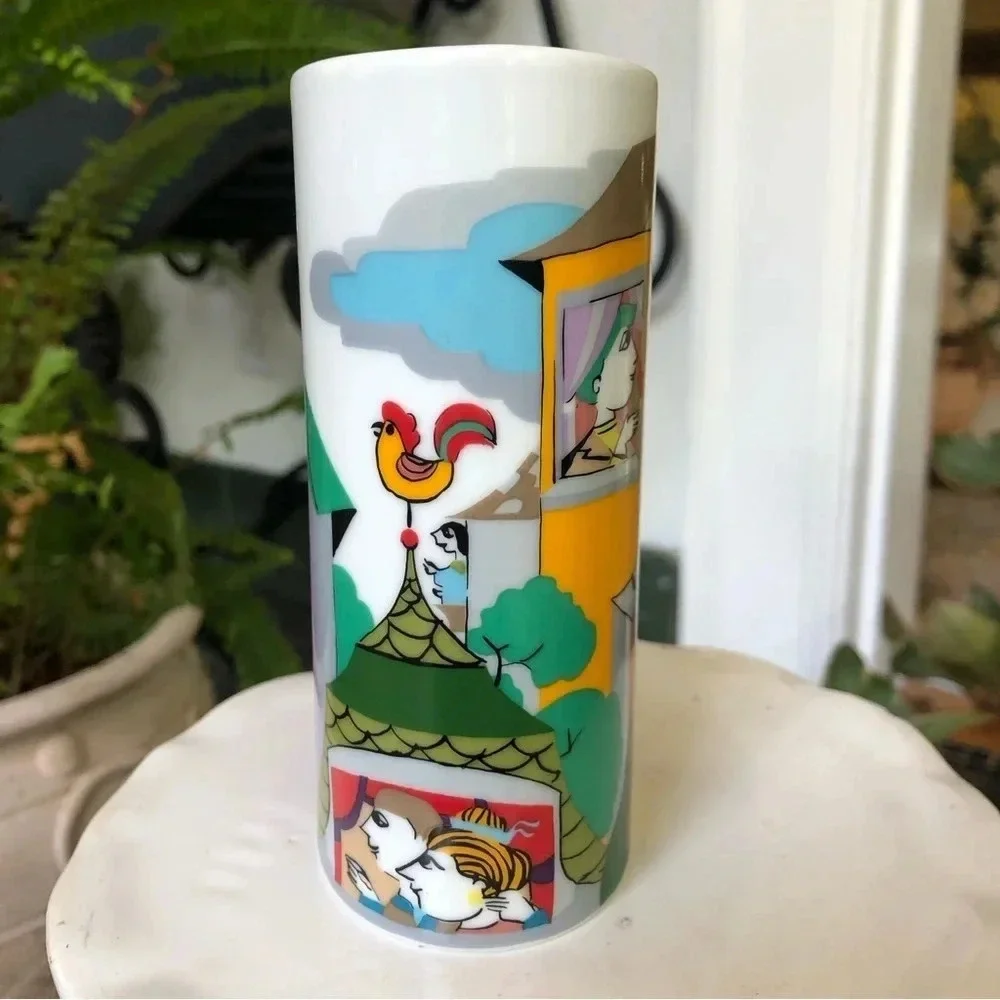 Vintage Bjorn Wiinblad for Rosenthal in Germany Scenes from a Window Oval Vase